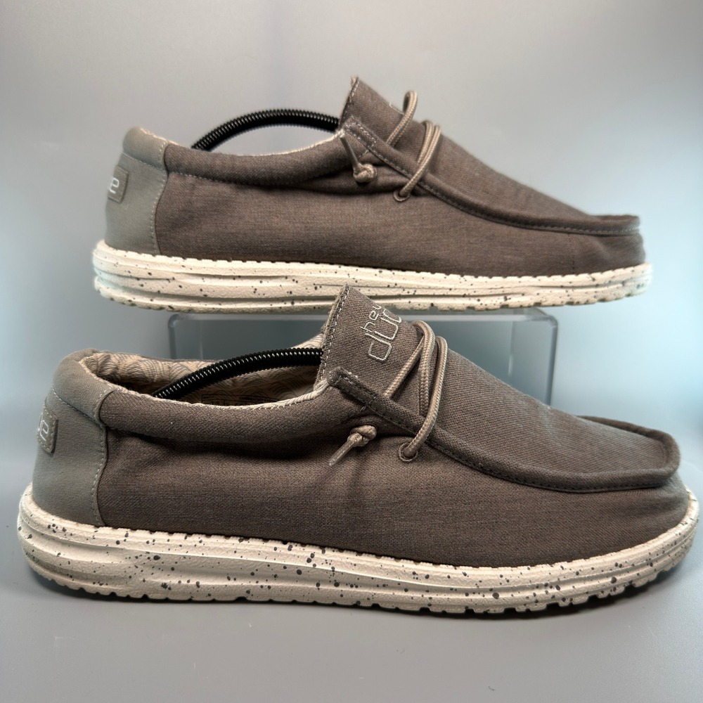 Hey Dude Wally Mens 13 Chambray Sepia Brown Loafer Slip On Comfort Shoes Lace Up